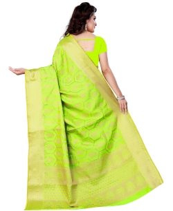 Parrot Green Jacquard Silk Weaving Jacquard Work Traditional Sarees