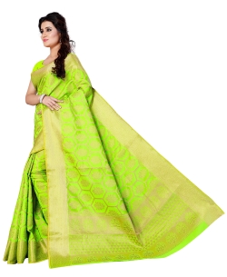 Parrot Green Jacquard Silk Weaving Jacquard Work Traditional Sarees