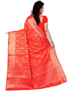 Red Jacquard Silk Weaving Jacquard Work Traditional Sarees