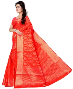 Red Jacquard Silk Weaving Jacquard Work Traditional Sarees