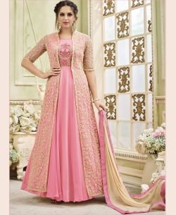Pink Faux Georgette Embroidery Anarkali Suits