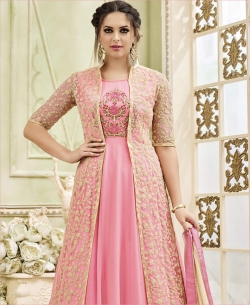 Pink Faux Georgette Embroidery Anarkali Suits