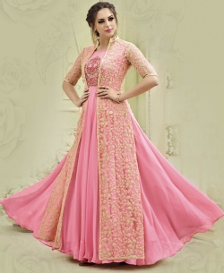 Pink Faux Georgette Embroidery Anarkali Suits