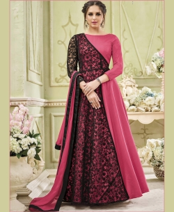 Pink Faux Georgette Embroidery Anarkali Suits