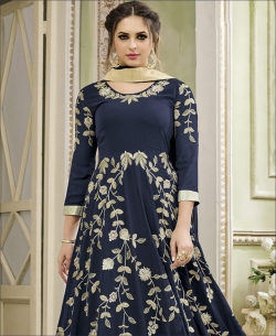Navy Blue Faux Georgette Embroidery Anarkali Suits