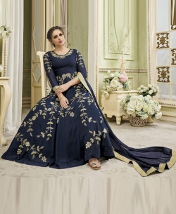 Navy Blue Faux Georgette Embroidery Anarkali Suits