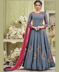 Light Grey Faux Georgette Embroidery Anarkali Suits