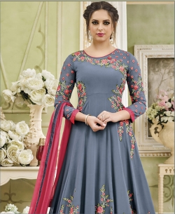 Light Grey Faux Georgette Embroidery Anarkali Suits