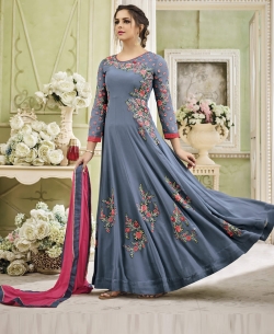 Light Grey Faux Georgette Embroidery Anarkali Suits