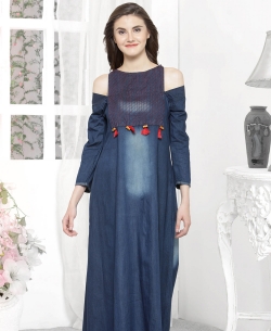 Dark Blue Denim Plain Anarkali Kurtis
