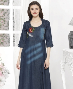 Blue Denim Plain Anarkali Kurtis