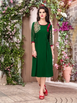 Green Fox Georgette Embellished Anarkali Kurtis