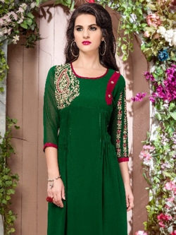 Green Fox Georgette Embellished Anarkali Kurtis