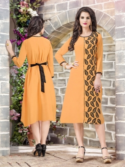 Orange Fox Georgette Printed Anarkali Kurtis