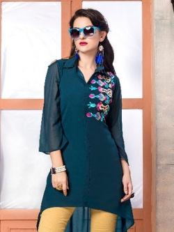Teal Green Fox Georgette Printed Anarkali Kurtis