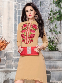 Beige Fox Georgette Printed Anarkali Kurtis