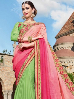 Shaded Pink  Georgette Lace Border Half And Half Sarees