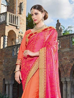 Pink Georgette Lace Border Half And Half Sarees