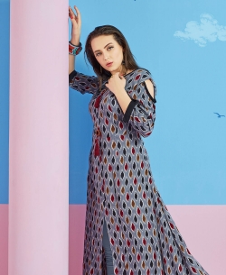 Grey Heavy Rayon Printed Anarkali Kurtis