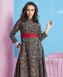 Dark Grey Heavy Rayon Printed Anarkali Kurtis