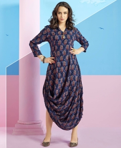 Blue Heavy Rayon Printed Anarkali Kurtis