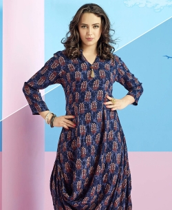 Blue Heavy Rayon Printed Anarkali Kurtis