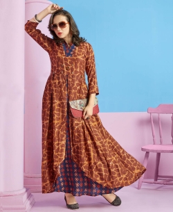 Coffee Heavy Rayon Printed Anarkali Kurtis