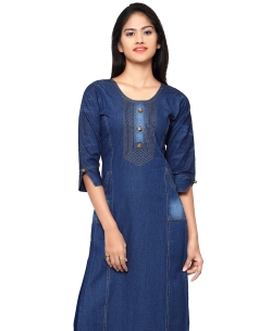 Blue Denim Plain A Line Kurtis