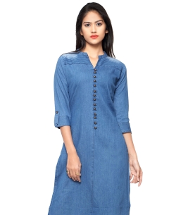 Blue Denim Plain A Line Kurtis