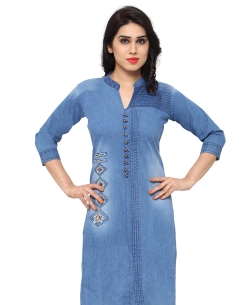 Blue Denim Plain A Line Kurtis