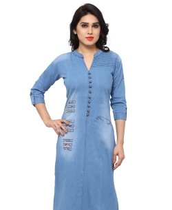 Blue Denim Plain A Line Kurtis