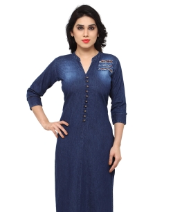 Blue Denim Plain A Line Kurtis