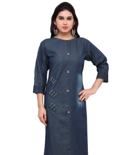Blue Denim Plain A Line Kurtis