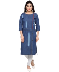 Blue Denim Plain Straight Cut Kurtis