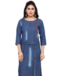 Blue Denim Plain Straight Cut Kurtis