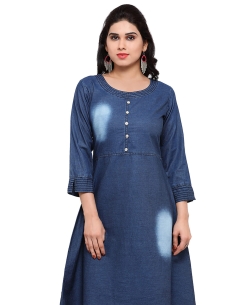 Blue Denim Plain Anarkali Kurtis