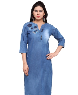 Blue Denim Plain A Line Kurtis