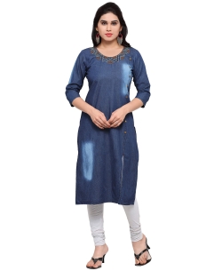 Blue Denim Plain Straight Cut Kurtis