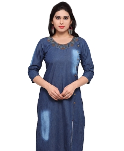 Blue Denim Plain Straight Cut Kurtis