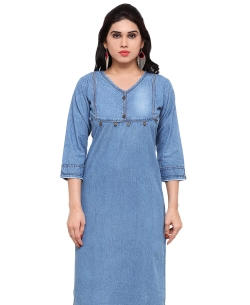 Blue Denim Plain A Line Kurtis
