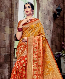 Orange Banarasi Silk Jacquard Traditional Sarees