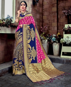 Navy Blue Banarasi Silk Jacquard Traditional Sarees