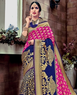 Navy Blue Banarasi Silk Jacquard Traditional Sarees