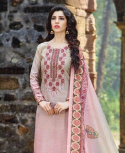 Grey Chanderi Embroidery Straight Pant Suits