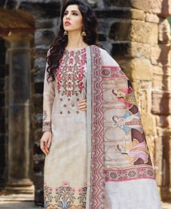 Light Grey Chanderi Embroidery Straight Pant Suits