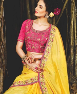 Yellow Chiffon Thread Embroidery Border Sarees