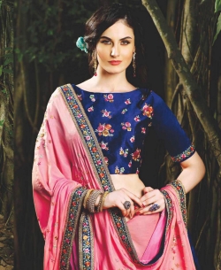 Pink Chiffon Embroidery Border Sarees