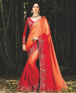 Orange Chiffon Thread Embroidery Border Sarees