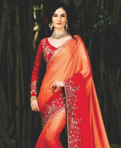 Orange Chiffon Thread Embroidery Border Sarees
