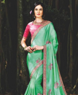 Green Chiffon Embroidery Border Sarees